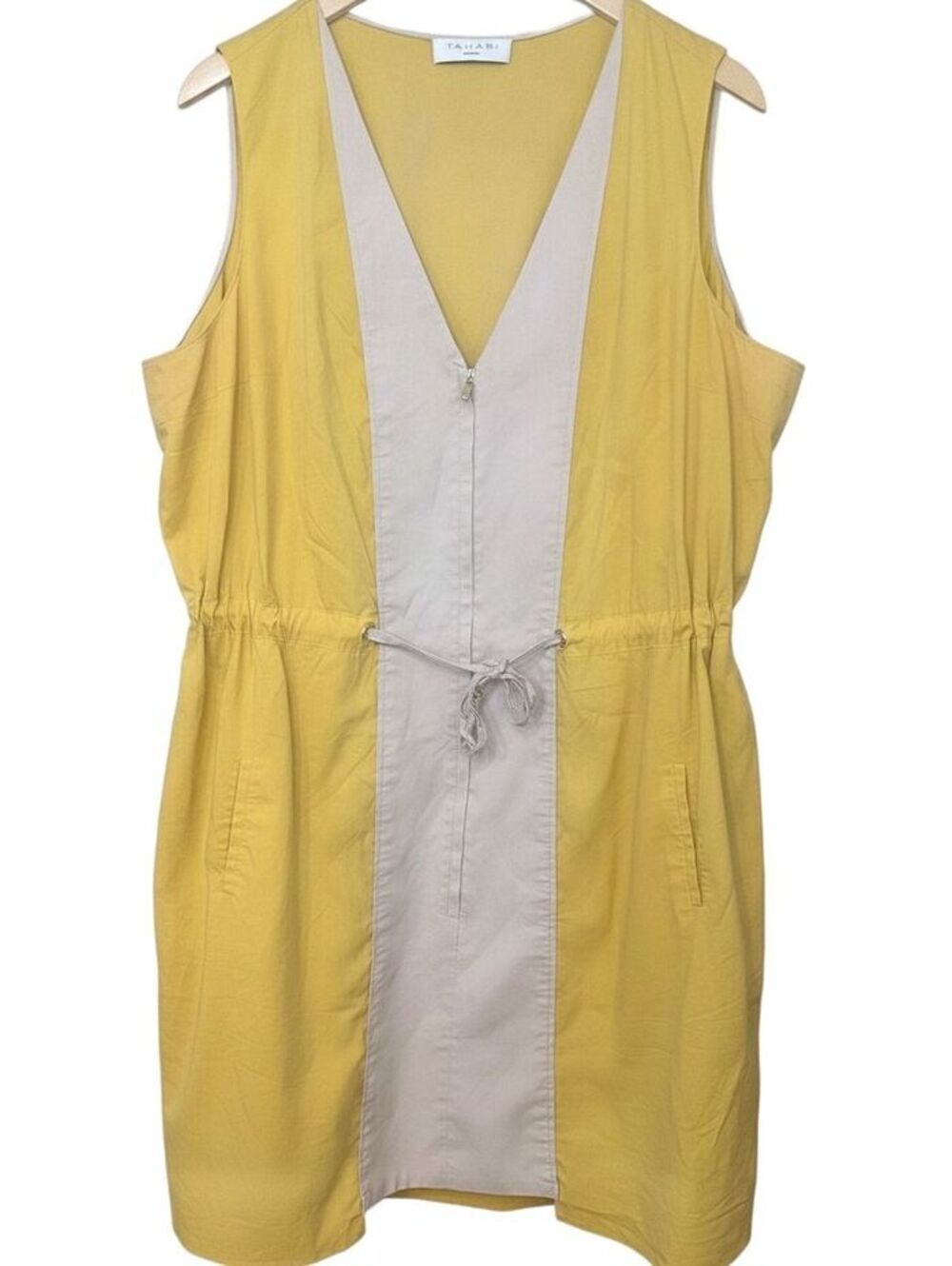 Tahari Woman Size 24 Yellow Ivory Colorblock Stretch Cotton Drawstring Pockets